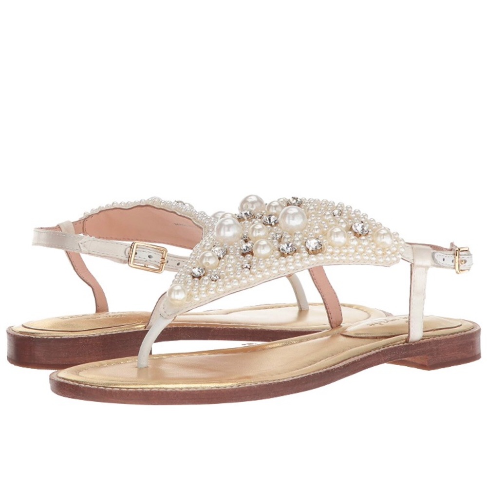 KATE SPADE WOMENS PEARL AND RHINESTONE THONG SANDALS 5.5